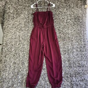 Everlane GoWeave Jumpsuit Burgundy Wine Red Spaghetti Strap Jogger Womens Small